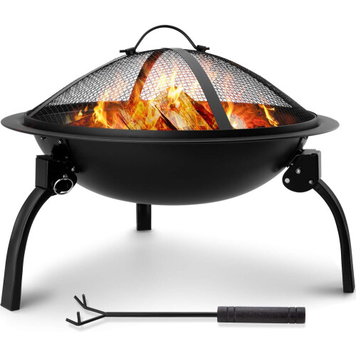 DWD® Portable Folding Fire Pit with Grate/Cooking Grill, Black 2