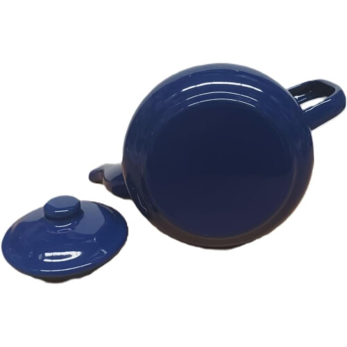 VG® Enamel Teapot with Handle & Lid, 1.3L, Traditional Flat Base, Blue 2