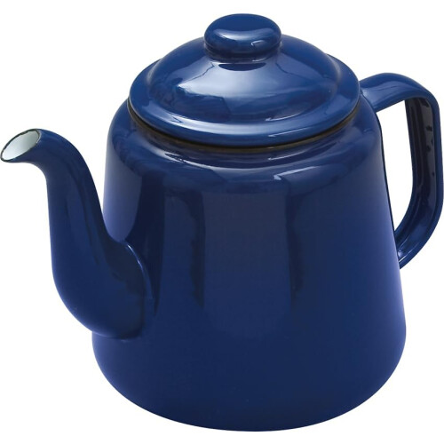 VG® Enamel Teapot with Handle & Lid, 1.3L, Traditional Flat Base, Blue