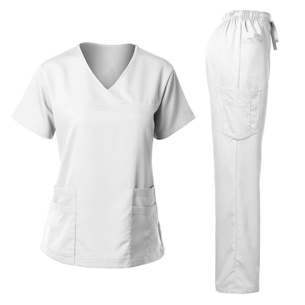 (white, XXL) High Quality  Hospital Uniform Wholesale Tops And Pants Medical Women Nursing Scrubs Uniforms Sets