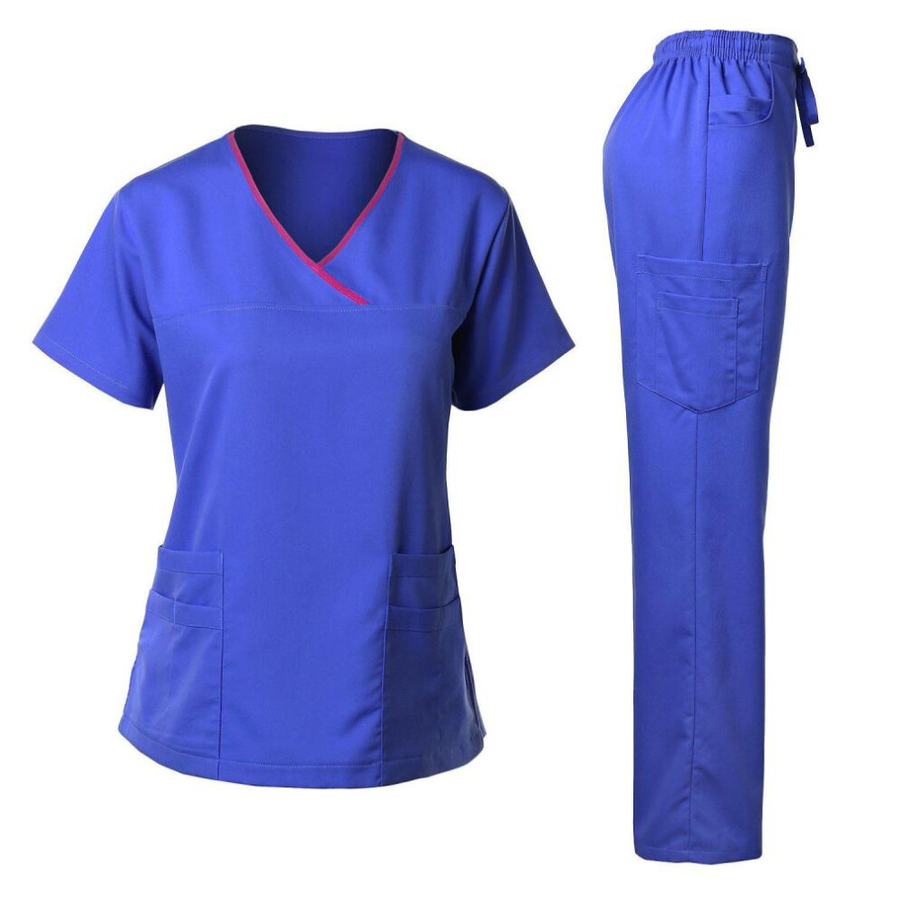 (royal blue, XXL) High Quality  Hospital Uniform Wholesale Tops And Pants Medical Women Nursing Scrubs Uniforms Sets