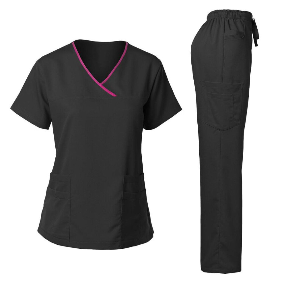 (black, XXL) High Quality  Hospital Uniform Wholesale Tops And Pants Medical Women Nursing Scrubs Uniforms Sets