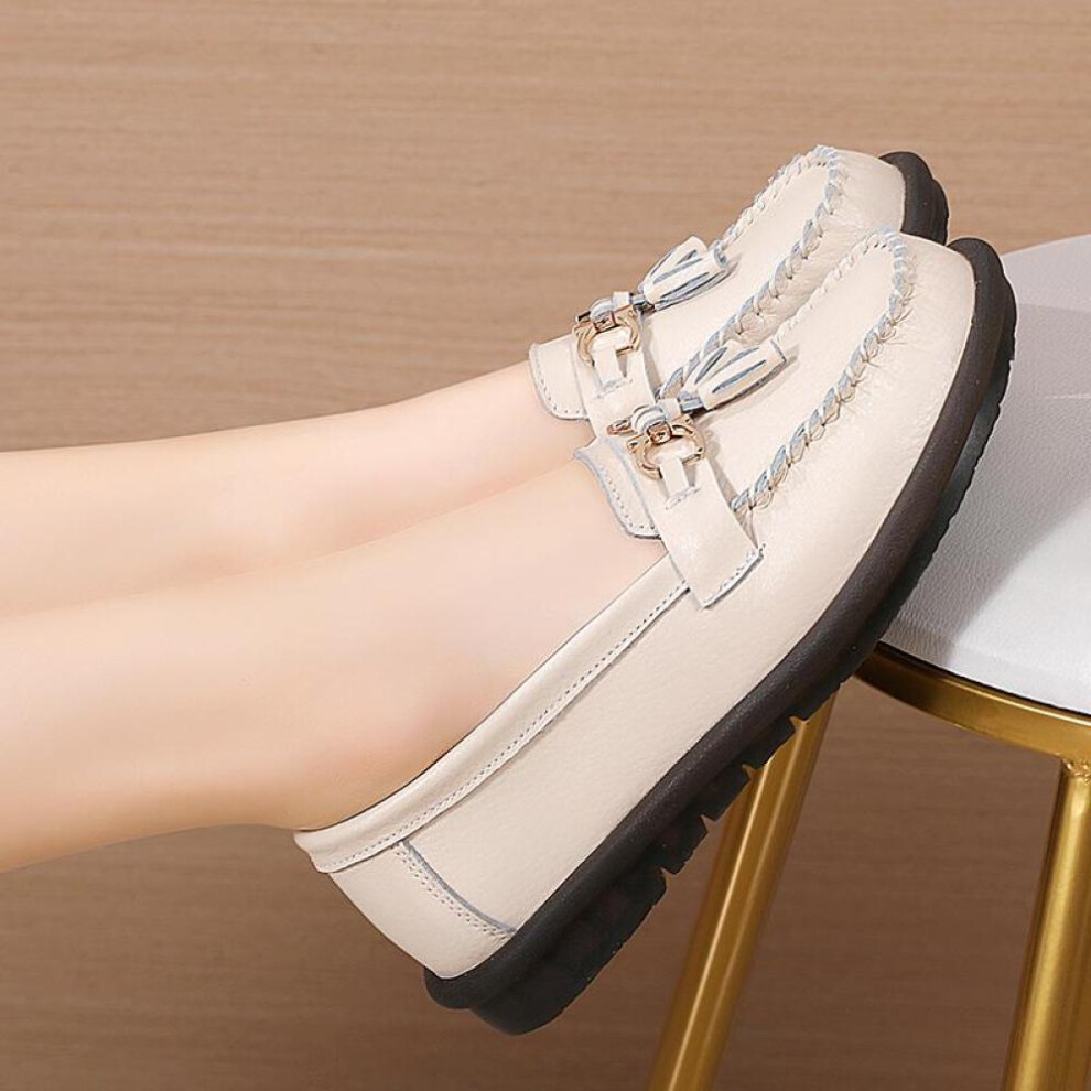 (beige, EU: 40) Women&apos;s Horse Bit Loafers Leather Driving Moccasins Comfort Flats Casual Slip On Plus Size Walking Minimalist Maternity Shoes For Woman