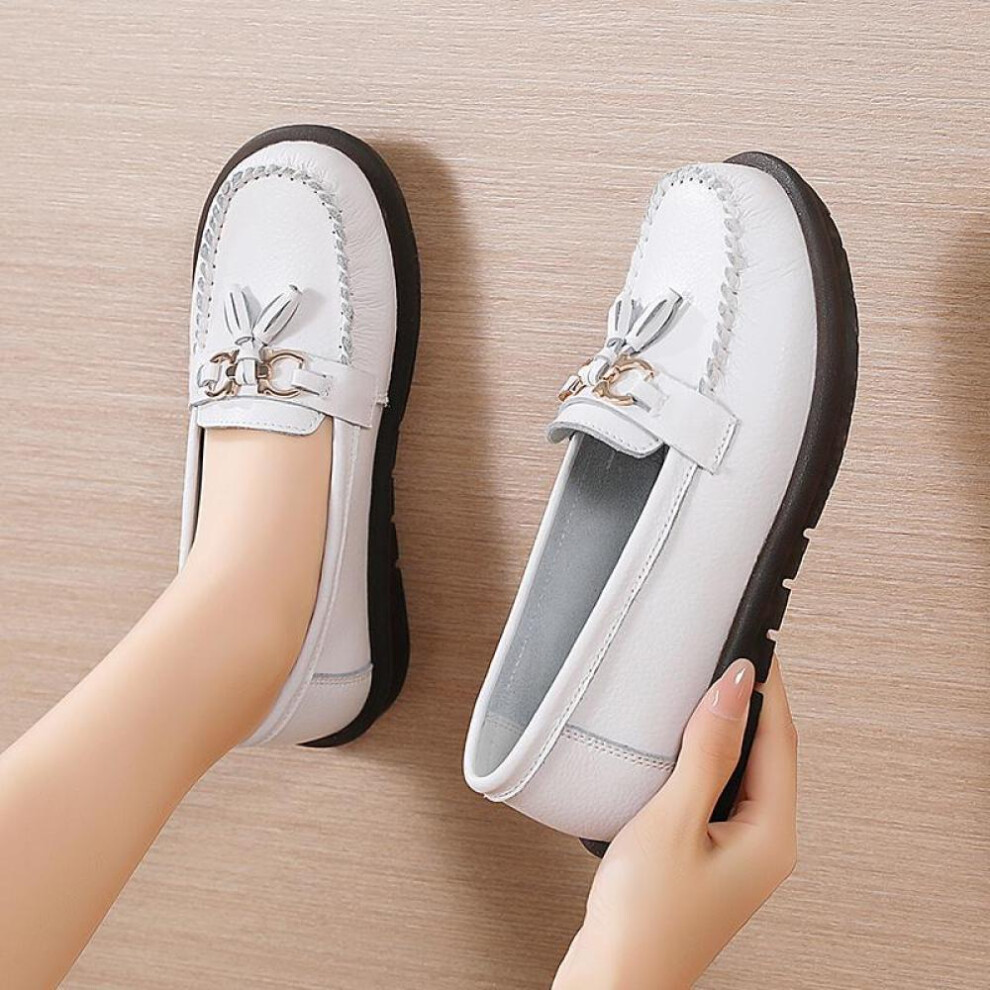 (white, EU: 41) Women&apos;s Horse Bit Loafers Leather Driving Moccasins Comfort Flats Casual Slip On Plus Size Walking Minimalist Maternity Shoes For Woman