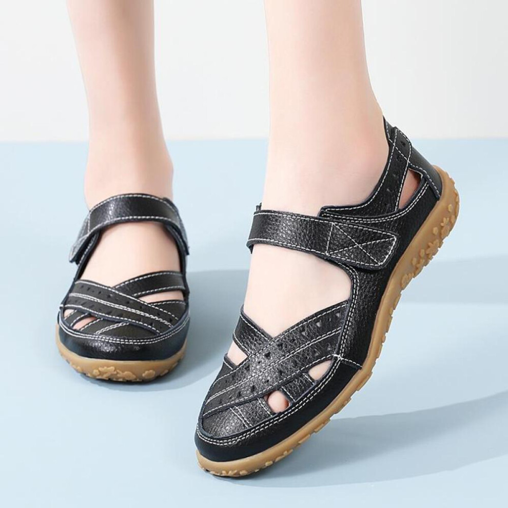 (black, EU:37) Women&apos;s Sandals Summer Essentials Mary Jane Beach Breathable Flat Shoes Closed Toe Casual Soft Walking Sandals For Girl Plus Size