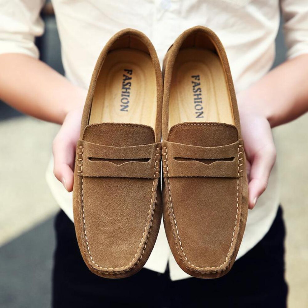 (tan, EU: 42) Men's Moccasins Penny Wildsmith Loafer Driving Gommino Comfort Flats Casual Slip-ons Plus Size Suede Shoes For Men Over Sized