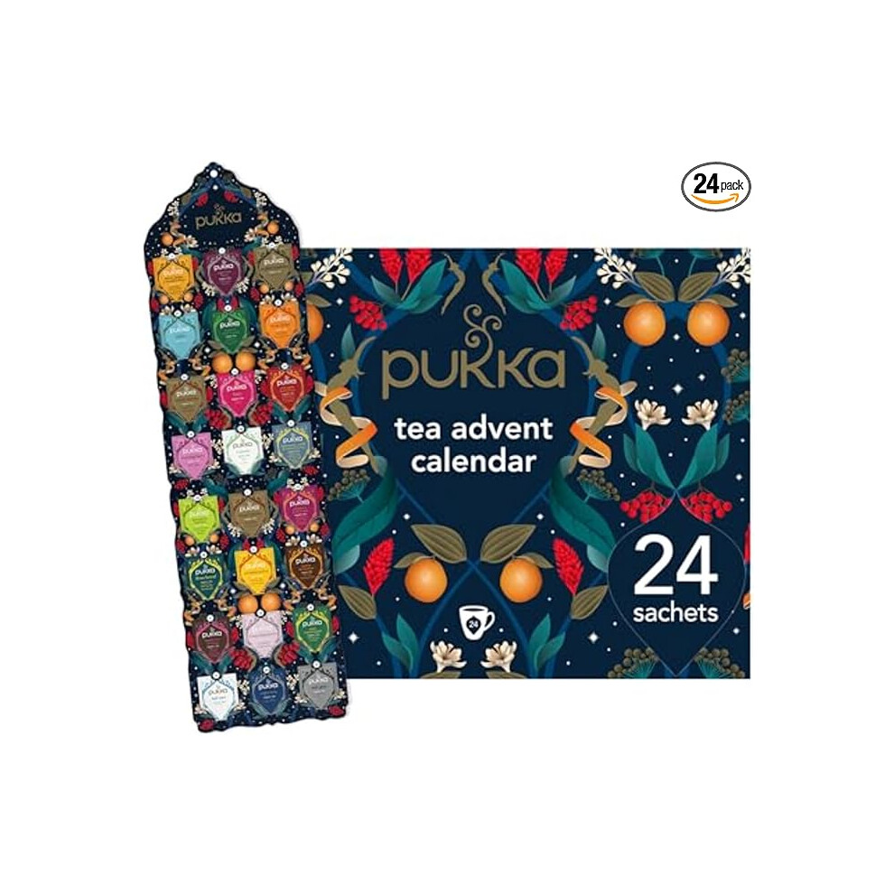 ‎Pukka Herbs Pukka Herbs Advent Calendar 2024 Organic Tea Selection Ideal Secret Santa Perfect Tea Enthusiasts 24 Delightful /Herbal Infusion Tea Bags Black/Green