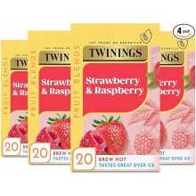 Twinings Strawberry Raspberry Fruit Infusion Flavoured Tea 80 Biodegradable Bags(4 x 20)Caffeine &Sugar Free Herbal Vegan Tea Fruit Flavors Refreshing