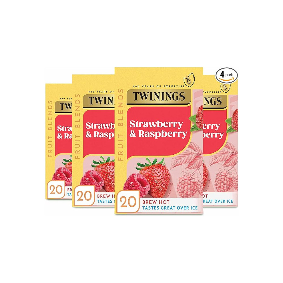 Twinings Strawberry Raspberry Fruit Infusion Flavoured Tea 80 Biodegradable Bags(4 x 20)Caffeine &Sugar Free Herbal Vegan Tea Fruit Flavors Refreshing