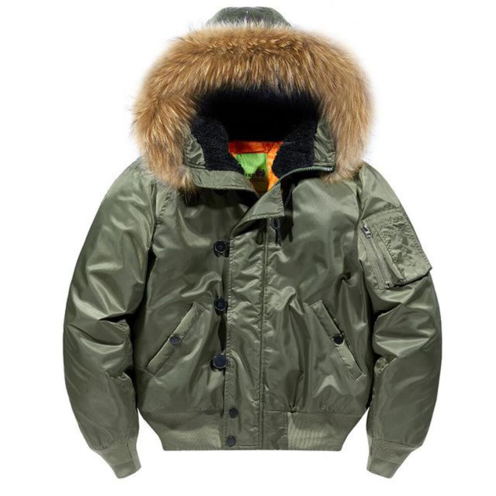 (as the picture, M) Fur Collar Hooded  Coat Military Fur Hood Warm Tactical Bomber Jackets Warm Windproof Flight Pilot Jacket Thickened Air Force Jacket For Men