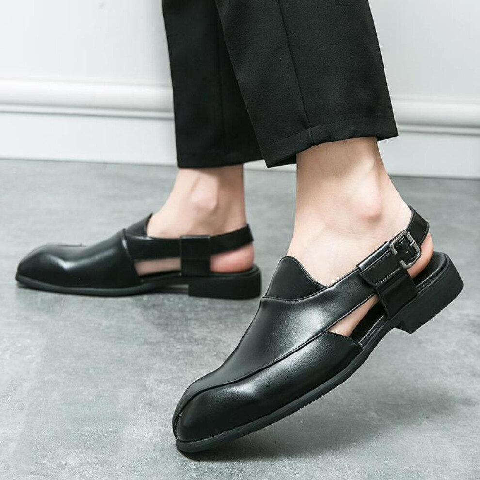 (black, EU: 41) Summer Men's Sandals Slingback Dancing Shoes Mules Black Brown Dress Open Toe Casual Comfort Stylish Formal Leather Prom Blazers For Men Plus Size