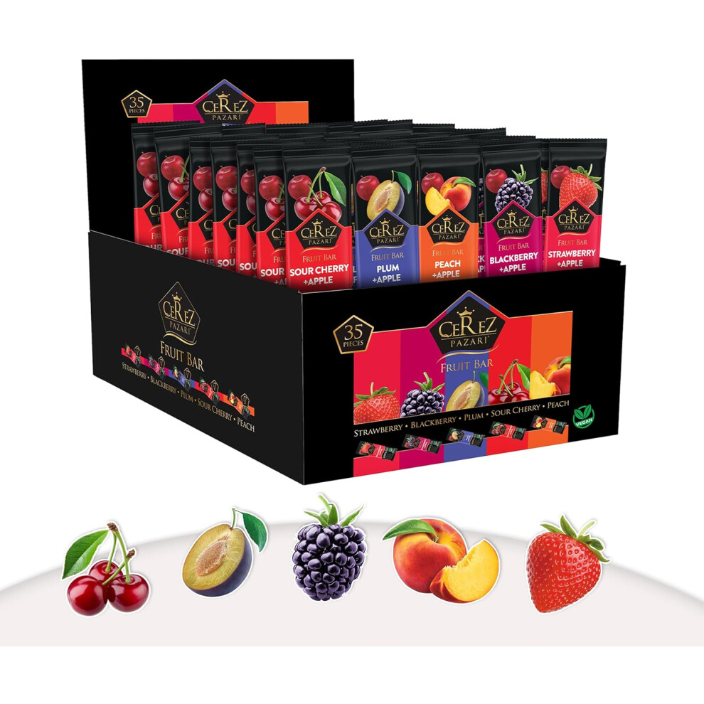 Çerez Pazarı Store Cerez Pazari Dried Fruit Roll Ups 25G X 35 Pack Snack Variety Kid Healthy Bulk Vegan Real Fruit Bars Strawberry Blackberry Plum Sour Cherry Peach