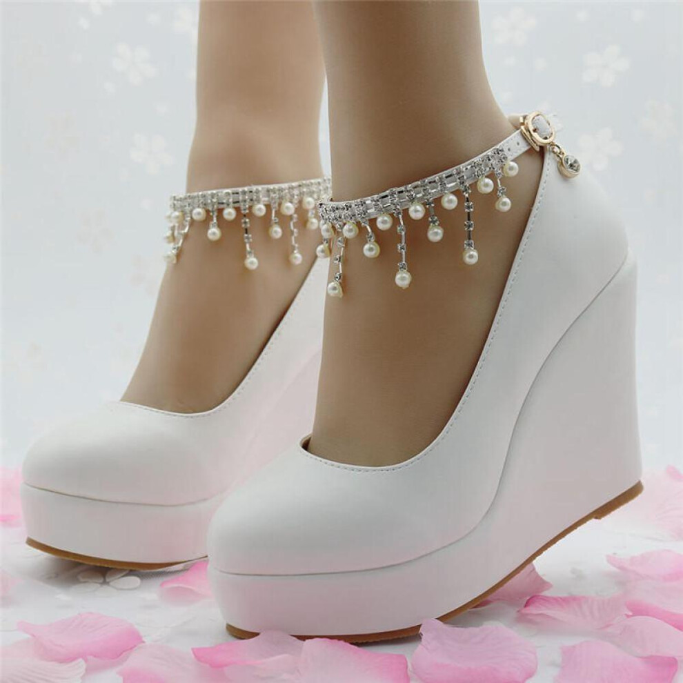 (white, 37) Fashion Platform Wedges Pumps Shoes For Women Spring Wedges Heels Women Wedding Shoes High Heels