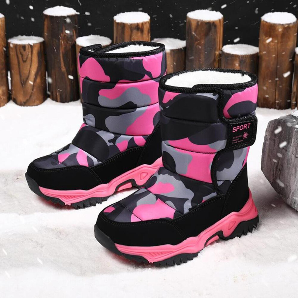 (rose red, 29) Autumn And Winter Boys/girls Outdoor Warm Children&apos;s Snow Boots Large Size 26-38