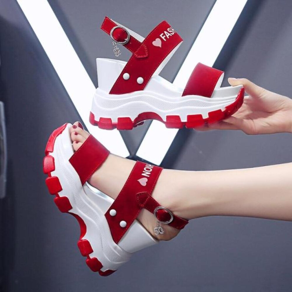 (red, 35) Platform Sandals Women Summer Chunky High Heels Female Wedges Shoes For Women Fish Toe Red Sandalia Feminina