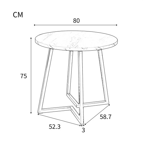 80*80*75cm, Modern Metal Frame Marble Pattern Round Table, Gold Stand 1