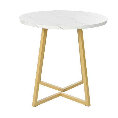 80*80*75cm, Modern Metal Frame Marble Pattern Round Table, Gold Stand 2