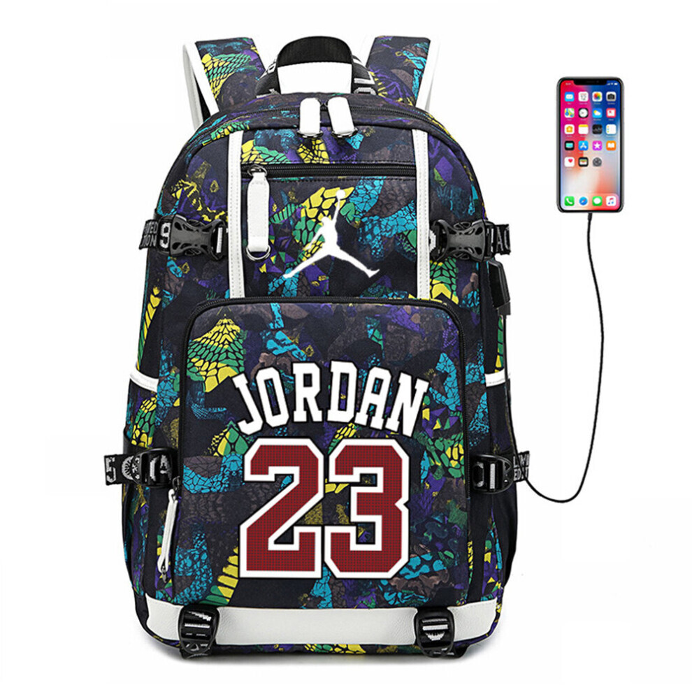 (Yellow) Basketball Player Jordan Logo Backpack USB Taptop Ruckpack Kid Student School Bag