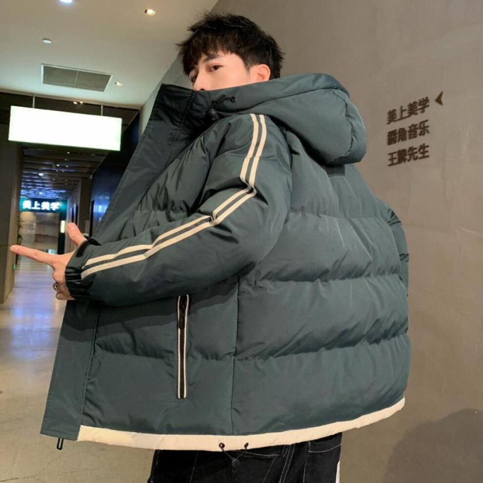 (green, 4XL) Men&apos;s Down Jacket Striped Parkas Teenager Thick Loose Coat Autumn Winter Clothing Hoodies Jacket Hooded Trench Coat Outerwear For Men