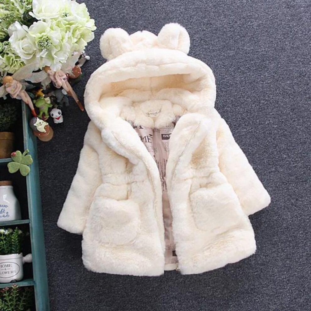 (white, 90) Rabbit Ear Coats Cute Baby Girls Faux Fur Fleece Jackets Children Thick Winter Warm Outerwear