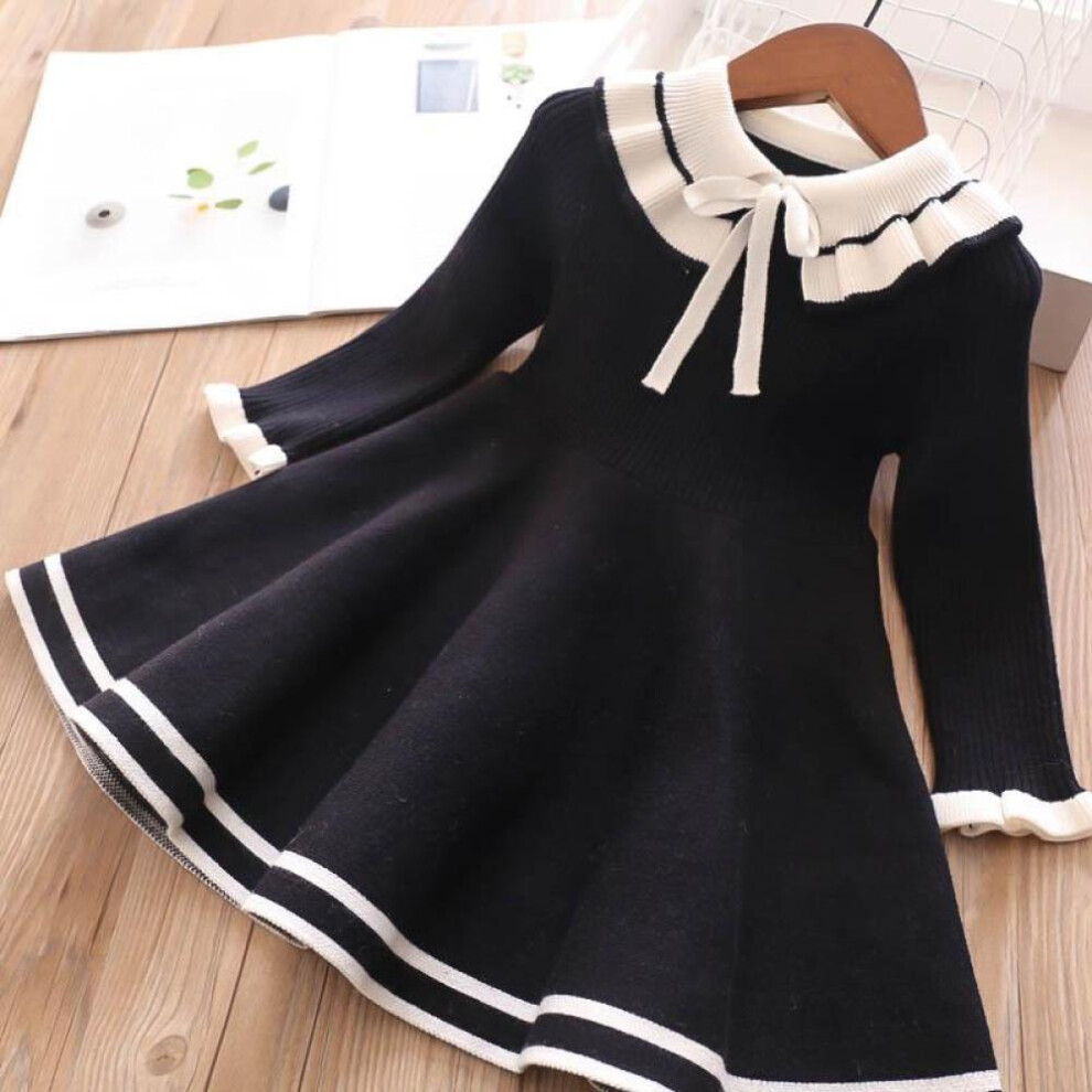 (black, 8T) Autumn Kids Dresses For Girls Fashion Little Girls Costume Warm Knit Sweater Dress Cute School Clothes