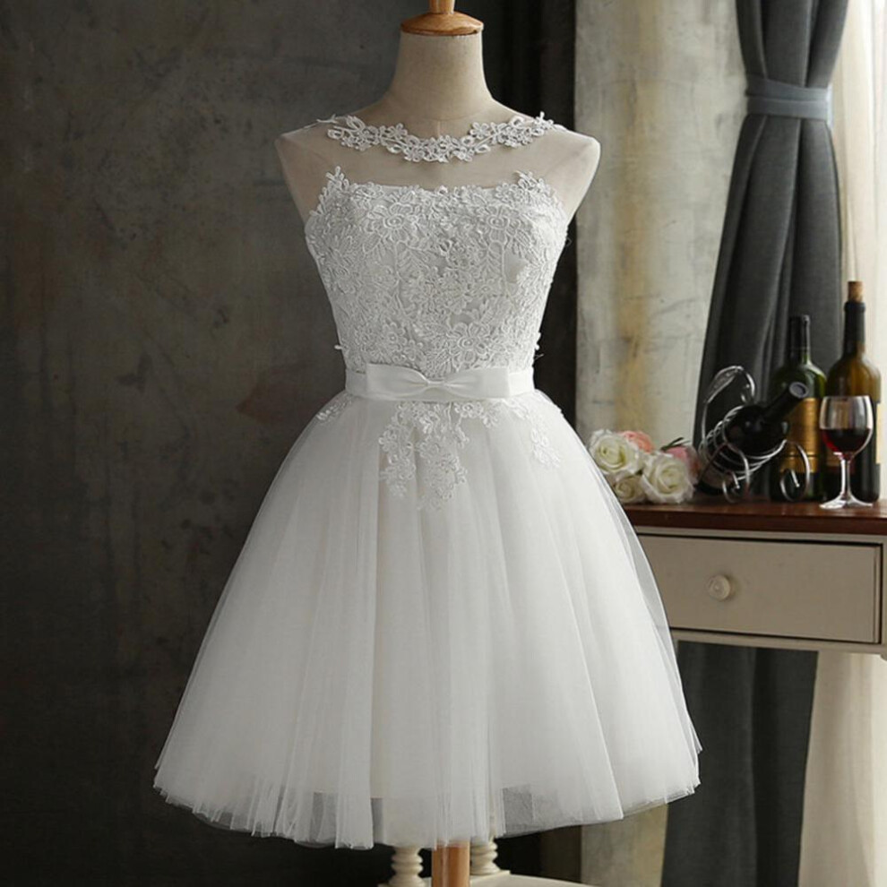 (white, M) Women Formal Wedding Bridesmaid Evening Party Ball Prom Gown Cocktail Dress