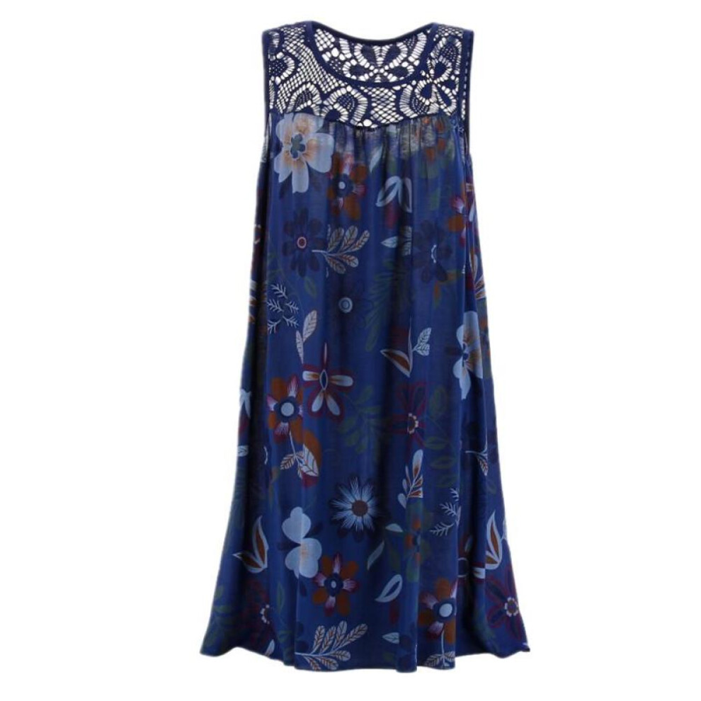(navy blue, M) Fashion Plus Size Dress Women Sleevelss Lace Print Dress Loose Casual Summer Dress