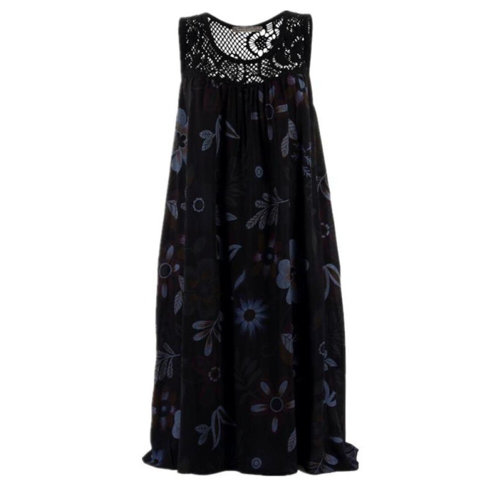 (black, XL) Fashion Plus Size Dress Women Sleevelss Lace Print Dress Loose Casual Summer Dress