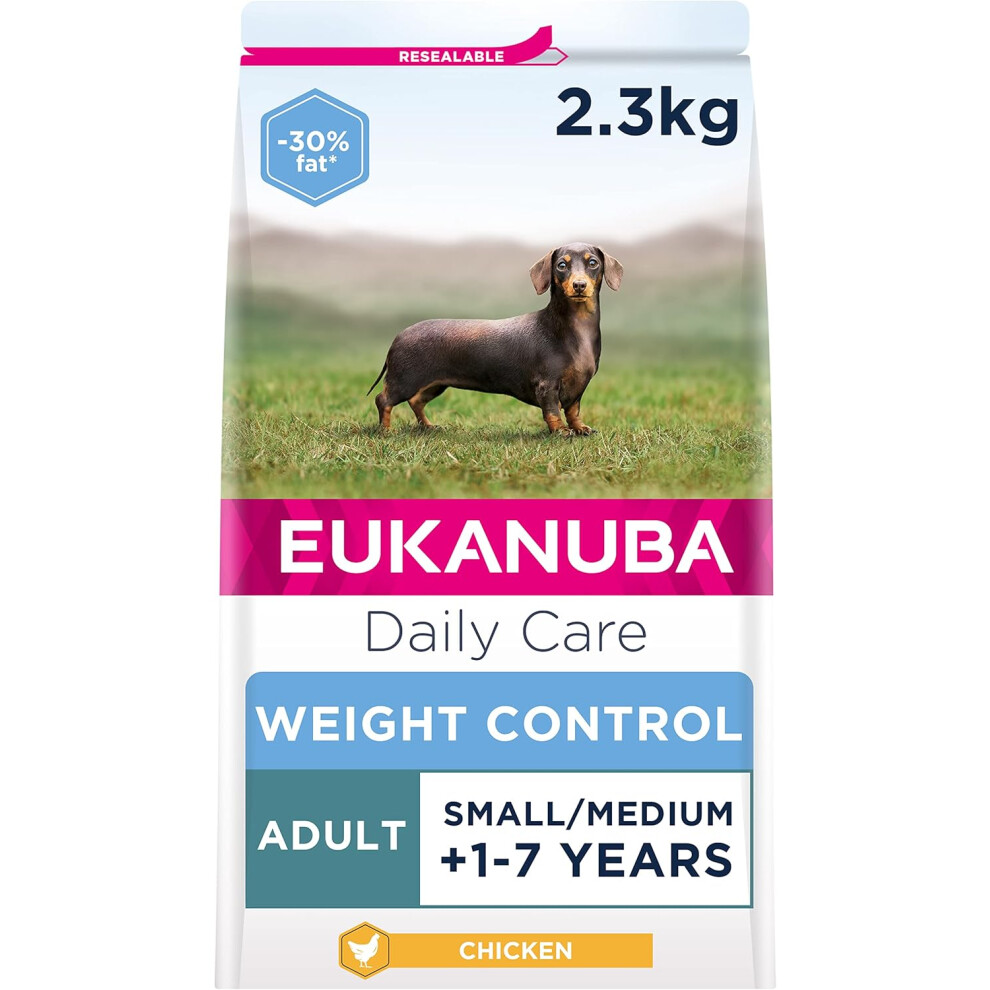 Eukanuba Weight Control Low Fat Complete Dry Dog Food for Adult Small and Medium Breeds with Chicken 2.3 kg