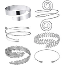 (Silver) 6 Pcs Arm Cuffs, Upper Arm With Cuff Bracelets,adjustable Armband Set
