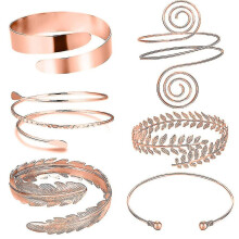 (Rose Gold) 6 Pcs Arm Cuffs, Upper Arm With Cuff Bracelets,adjustable Armband Set