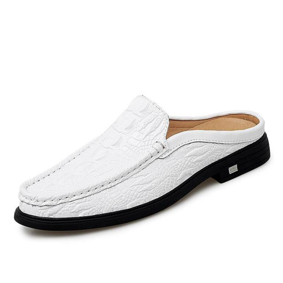 (white, 40) Summer Classic Half Shoes Men  Crocodile Pattern Man Half Slippers Casual Outdoor Mules Non-slip Moccasins Hombre