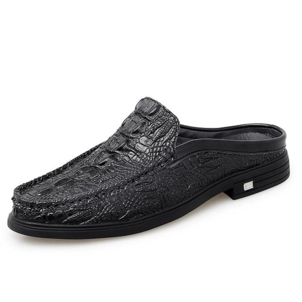 (black, 47) Summer Classic Half Shoes Men  Crocodile Pattern Man Half Slippers Casual Outdoor Mules Non-slip Moccasins Hombre