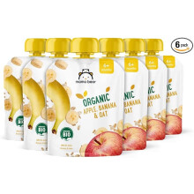 Mama Bear Fruit and Cereal Pouch, Organic Apple, Banana & Oat Puree, Vegetarian, 90g, Pack of 6