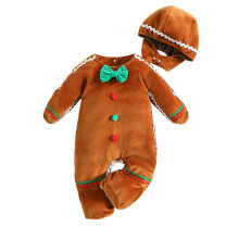 (3-6Months, Coffee) 0-24m Christmas Baby Romper Newborn Infant Boy Girl Gingerbread Man Costumes + Hat Long Sleeve Jumpsuit Xmas Clothing