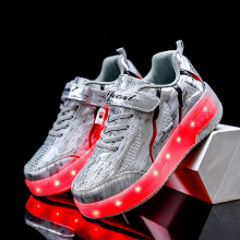 (34, Q8- silver) Children Two Wheels Luminous Glowing Sneakers Red Pink Blue Led Light Roller Skate Shoes Kids Led Shoes Boys Girls Usb Charging