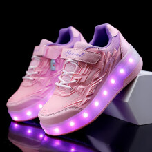 (36, Q7- pink) Children Two Wheels Luminous Glowing Sneakers Red Pink Blue Led Light Roller Skate Shoes Kids Led Shoes Boys Girls Usb Charging