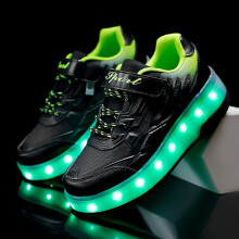 (36, Q7- black) Children Two Wheels Luminous Glowing Sneakers Red Pink Blue Led Light Roller Skate Shoes Kids Led Shoes Boys Girls Usb Charging