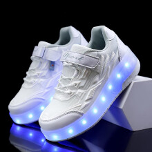 (33, Q7- white) Children Two Wheels Luminous Glowing Sneakers Red Pink Blue Led Light Roller Skate Shoes Kids Led Shoes Boys Girls Usb Charging