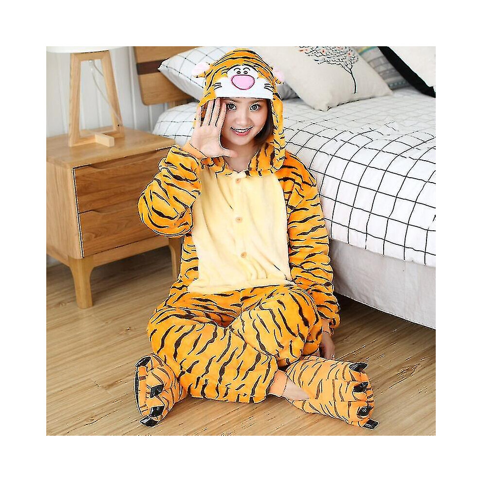 (8T(Height 115-125CM), Jumping Tiger) Jumping Tiger Long Sleeve Onesie Men Women Flannel Warm Panda Pajama Onepiece Adult Animal Pajamas  Onesies