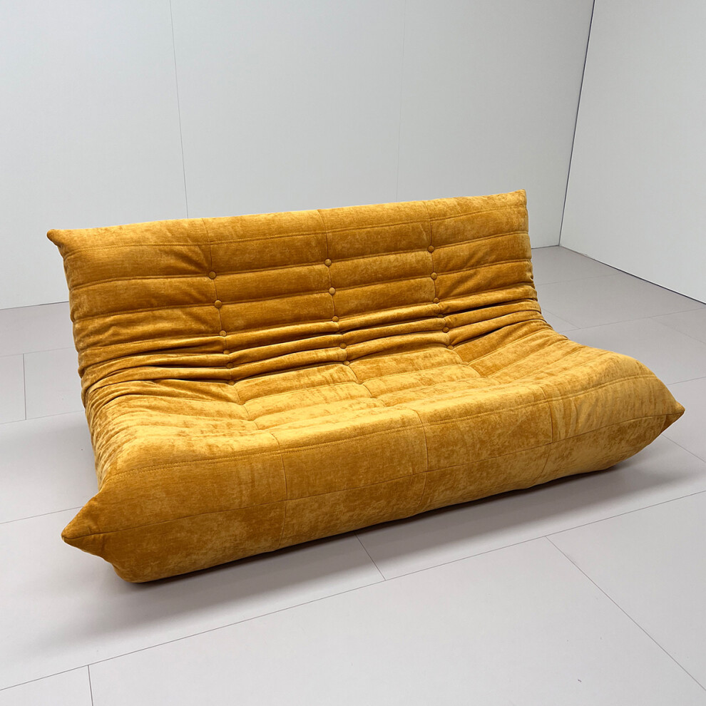 (3 seater, yellow) Togo sofa bean bag chair Fireside chair adult lazy floor sofa, ergonomic high-density foam floor chair, 1/2/3 seater free combination