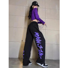(XL, Blue) Retro Multi-pocket Black Rose Pink Printed Overalls Trousers Female Personality Street Hip-hop Loose Casual Dancing Sports Pants
