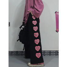 (L, Sky Blue) Retro Multi-pocket Black Rose Pink Printed Overalls Trousers Female Personality Street Hip-hop Loose Casual Dancing Sports Pants
