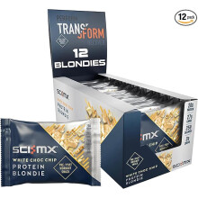 SCI-MX High Protein White Choc Chip Blondie Box - 20g protein, 2g sugar + 259 calories per blondie - Pack of 12 x 65 g - Low Sugar
