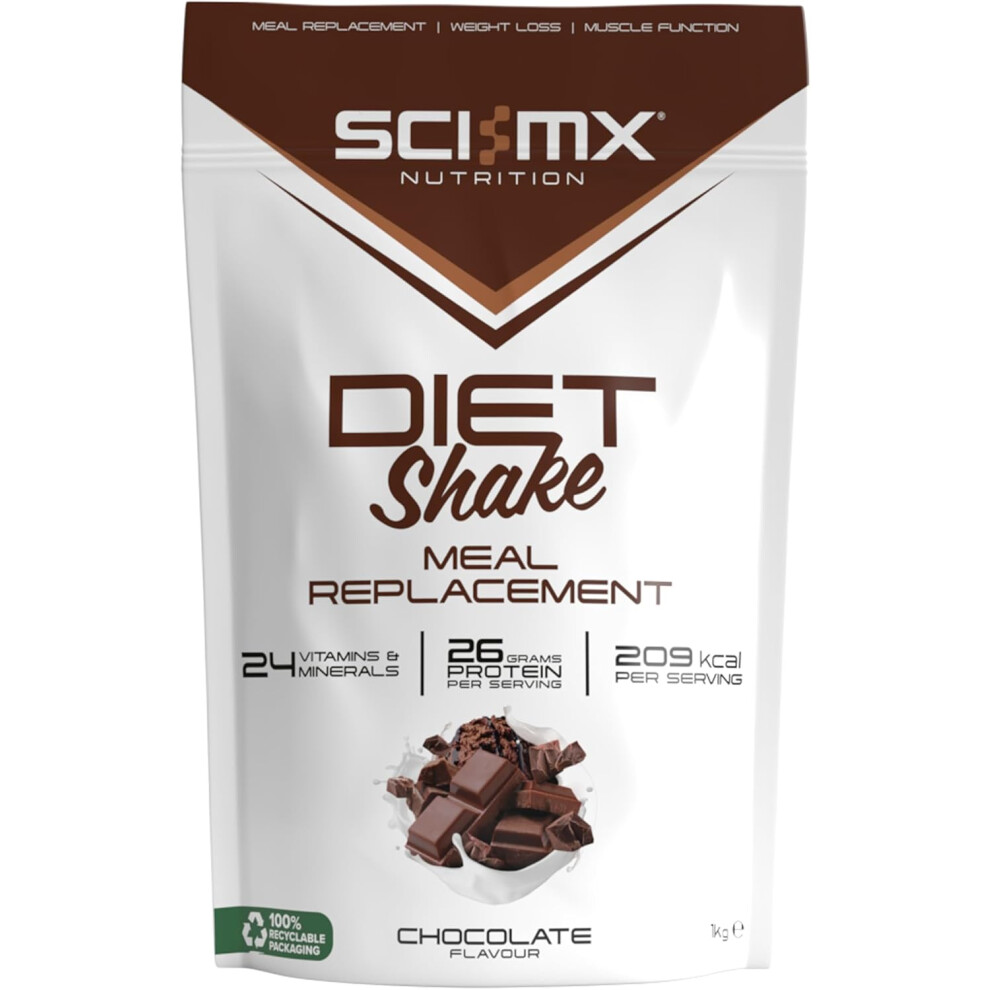 SCI-MX Diet Meal Replacement Shake Chocolate Flavour High Protein Shake + 24 Essential Micronutrients 1KG 209 calories & 26g of protein per serving