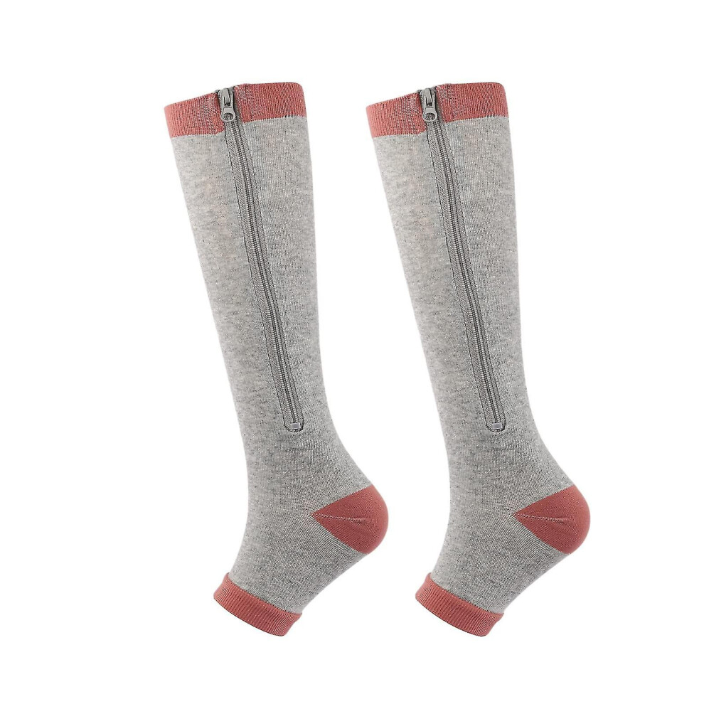 (L and XL, Grey) 1 Pairs Zipper Compression Socks Open Toe Compression Stocking For Men Women-image-OPC-PFTPR9W-NEW