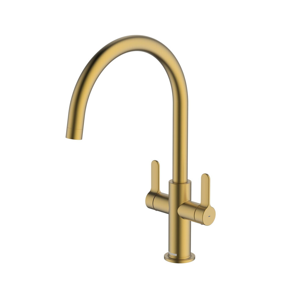McAlpine Teviot Twin Lever Kitchen Mixer Tap - Brushed Brass