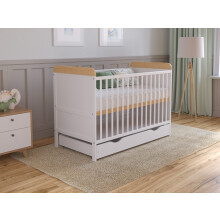 (White/Pine) Levi Cot Bed 120x60cm with drawer and Microfiber Quilted mattress
