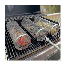3pcs Bbq Grill Basket Rolling Grilling Basket Stainless Steel Grill Mesh Barbeque Grill Portable Gr
