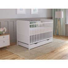 (White) Levi Cot Bed 120x60cm with drawer and Microfiber Quilted mattress